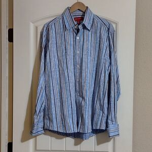 Men's Size Medium Emanuel Ungaro Blue Striped Button Up Top